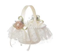 MISNODE Cestino per Ragazza di Fiori, Cestini per Ragazza di Fiori per Matrimonio con Fiori Artificiali, Cestini di Fiori in Pizzo Cesto di Fiori Tenuto in Mano per la Cerimonia di Nozze(Bianco)