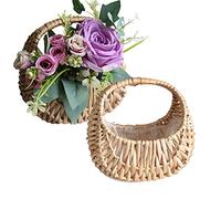 MISNODE Confezione da 2 cestini per la composizione dei fiori, alti 17 cm, in rattan, portatili, fatti a mano, per la tessitura, per matrimoni, fiori e ragazze