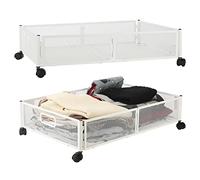 MISNODE Contenitore sotto il letto, con ruote, montaggio senza attrezzi, in metallo, per camera da letto, bianco (2 pezzi, bianco)