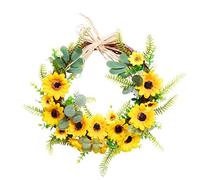 MISNODE Corona di girasole artificiale da 17,7 pollici, corona floreale da appendere a porta anteriore, ghirlanda di fiori di seta gialla di simulazione, falsa primavera estate rattan Swag