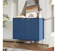 MISNODE Credenza Blu, Mobile portaoggetti a 2 ante, credenza a righe, mobile da cucina con gambe in metallo dorato