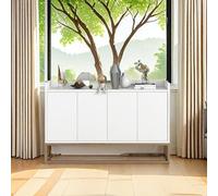 MISNODE Credenza, Mobile portaoggetti a 4 ante con ripiani regolabili, mobile credenza senza maniglia, mobile da cucina soggiorno con base in metallo (bianco)