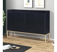 MISNODE Credenza, Mobile portaoggetti a 4 ante con ripiani regolabili, mobile da cucina senza maniglia, mobile da soggiorno con base in metallo (nero)