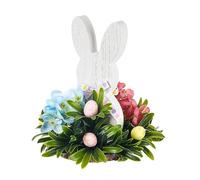 MISNODE Decorazioni Pasquali per la Casa, Centrotavola Centrotavola Pasquale in Legno Rustico, Coniglio Bianco con Fiori Decorazioni Pasquali per la Tavola, Graziosi Regali (B)