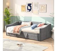 MISNODE Divano letto matrimoniale convertibile 2 in 1 in velluto, Divano letto estraibile 90/180 x 200 cm, con rete a doghe, Nessun materasso, Grigio