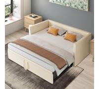 MISNODE Divano Letto Multifunzionale Estensibile 90/180 X 200 cm, Divano Allungabile a 2 Posti con Rete a Doghe, Letto Matrimoniale in Velluto, Beige, Nessun Materasso (Beige, 90/180 x 200 cm)