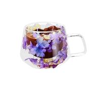 MISNODE Fiore in Vetro a Doppia Parete, Tazze da Caffè con Manico Tazze da Tè, Tazza da Tè in Vetro per Bevande Tazza da Latte, Tazze da Caffè in Vetro Trasparente a Doppia Parete,(A-giallo viola)