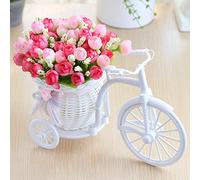 MISNODE Fiori artificiali con bicicletta, bicicletta nostalgica da giardino, mini triciclo, supporto decorativo con fiori artificiali per piante per feste, casa, ufficio, hotel, rosa