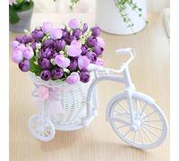MISNODE Fiori artificiali con bicicletta, bicicletta nostalgica da giardino, mini triciclo, supporto per piante con decorazione di fiori artificiali per feste, casa, ufficio, hotel, viola