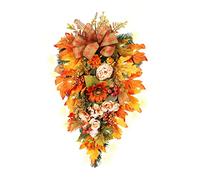 MISNODE Ghirlanda a goccia artificiale da 55 cm con luci, malloppo con foglie d'acero e bacche, festone autunnale per decorazione porta d'ingresso