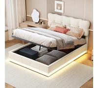 MISNODE Letto Contenitore 160x200 cm con illuminazione a LED, Letto Matrimoniale Imbottito in Velluto con Rete a Doghe, Letti Matrimoniali per Adulti e Adolescenti, Beige (160 x 200 cm)