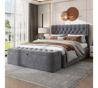 MISNODE Letto Contenitore 160x200 cm, Letto Matrimoniale Imbottito con Rete a Doghe in legno, Struttura Letti Imbottita in Velluto, Letto per Adulti e Adolescenti, Grigio (Grigio-B, 160x200 cm)