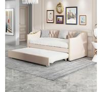 MISNODE Letto giornaliero allungabile 90 x 200 cm, divano letto imbottito allungabile con letto per gli ospiti, divano letto con letto estraibile per camera da letto, soggiorno, lino