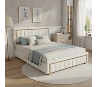 MISNODE Letto Matrimoniale Imbottito160x200 cm, Letto Contenitore con Testiera, Struttura Letti Imbottita in Velluto con Rete a Doghe, Letto per Adulti e Adolescenti, Beige (Beige, 160 x 200cm)