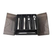 MISNODE Portautensili con coperchio, contenitore organizer per posate, 5 scomparti da cucina, contenitore per posate da cucina con coperchio per cassetto piano di lavoro