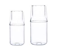 MISNODE Set di 2 caraffe da comodino da 360 ml con bicchiere per comodino, bottiglia in vetro per collutorio per bagno, brocca trasparente per acqua (trasparente, 360 ml+500 ml (2 set))