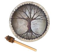 MISNODE Tamburo Sciamano, Tamburo Siberiano con Bacchetta, Tamburo Sciamano Vegetariano da 9,8 Pollici, Simbolo della Musica Spirituale del Tamburo Siberiano, Tamburo Strumento(Albero della vita)