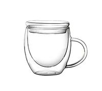 MISNODE Tazze da Caffè in Vetro a Doppia Parete con Manico, Tazza da Caffè, Tazza da Caffè in Vetro Borosilicato Trasparente, Perfetta per Cappuccino,(3,5 x 3,3 x 2 pollici/coperchio in vetro)
