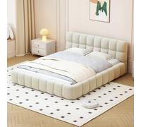MISNODE Telaio per letto Bubble 140 x 200, letto matrimoniale imbottito 140 x 200 cm, letto imbottito con rete a doghe e schienale morbido, per adolescenti, lino, beige, senza materasso(140 x 200 cm