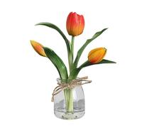 MISNODE Tulipani Fiori Artificiali in Vaso con Acqua Finta, Tulipani Pesca al Tocco Reale con Vaso in Vetro, Fiori Finti in Vaso Trasparente per Centrotavola Ufficio Decorazioni