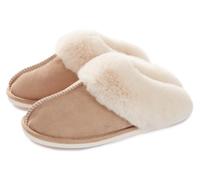 Misolin Pantofole Scamosciate da Donna Uomo Invernali Interne Ciabatte Casa Morbida Autunno Inverno Memoria Schiuma Pavimento Indoor Outdoor,Cachi L(285)=38.5-40 EU