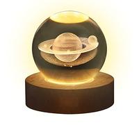 MISOYER Lampada da Notte con Sfera di Saturno, Base in Legno, Luce Notturna con Sfera di Cristallo, Decorazione Modello