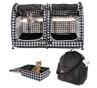 Mispace Gabbia per Gatti/Condominio Portatile a Doppio Scomparto - Cuccia Facile da Piegare e Trasportare - Comoda Gabbia da Viaggio per Cuccioli