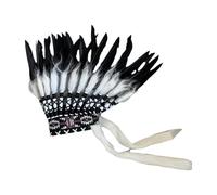 misppro Copricapo indiano con piume per costume da nativo americano, accessorio per adulti, festival, danza, performance, 45 x 55 cm, bianco e nero