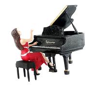 misppro Ornamento da tavolo classico a pianoforte a coda in scala 1/64 miniatura pianista statuetta in resina rossa nera dipinta a mano