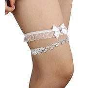 misppro Set giarrettiera da sposa con foglie di cristallo, pizzo e strass, regalo romantico per la sposa, colore bianco