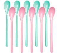 Mispudin 10 Cucchiaini Plastica Rosa e Blu, Cucchiaini Lunghi Plastica Riutilizzabili con Manico Lungo, per Caffè Latte Dolce Tè Yogurt Sundae Uova Cocktail Dessert e Gelato (18.5cm)