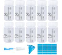 Mispudin 10 Pezzi Bottiglie per Reagenti da Laboratorio con Scala, 125ml Bottiglie Plastica Collo Largo con Imbuto, Adesivi, Pennello, A Prova di Perdite Flacone a Collo Largo per Laboratorio