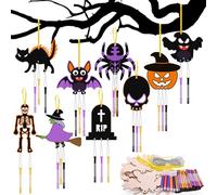 Mispudin 12 Pezzi Halloween Scacciapensieri in Legno Fai Da Te, Kit Lavoretti Creativi, Campanelli Eolici Legno, Decorazione Campanelli a Vento per Artigianato DIY, Regali
