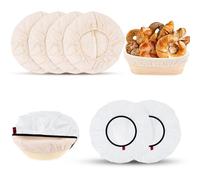 Mispudin 4+2 Pcs 25cm Cestino Pane Lievitazione in Tessuto & Copertura per Impasto Set, Rotondo Lino Panno Lievitazione Pane mit Riutilizzabili Cuffia Alimentare per Lievitazione per Fermentazione