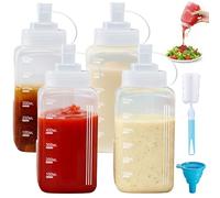 Mispudin 4 Pezzi Bottiglia Squeeze di Plastica, 600ml Bocca Grande Biberon Cucina Professionale con Tappi, Pennello di Pulizia, Imbuto, Squeeze Bottle Sauce per Ketchup, Senape, Mayo, Olio, Salse