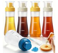 Mispudin 5 Bottiglia per Bagna Torte, 350ml Dispenser per Bagna Torte Plastica con Scala, Etichette, Pennello, Imbuto, Bottiglia per Sciroppo, Inzuppare I Dolci, Miele, Latte, Cucina, Pasticceria