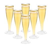 Mispudin Fute Plastica 30 Pezzi, 130ml Bicchieri Champagne con Bordo Dorato, Riutilizzabile Calici Spumante Eleganti, Bicchieri da Prosecco Vino per Matrimoni, Compleanni, Feste, Natalizi