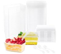 Mispudin Tazze da Dessert Quadrate,50 Pezzi Tazze da Dessert Quadrate Riutilizzabili, 160ml Bicchierini Finger Food Trasparenti, Bicchieri da Dessert con Cucchiai per Budini, Mousse,Gelati, Compleanni