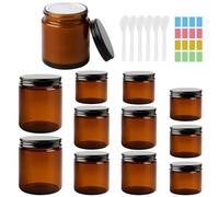 Mispudin Vasetti Vetro Ambrato 60ml/120ml/250ml, 12 Pezzi Barattoli per Crema Marrone con Coperchio, Cucchiaino, Adesivi, Vasetti di Vetro per Cosmetici, Contenitori per Creme, Cosmetici, Lozioni