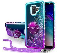 Miss Arts Cover Galaxy A6 2018,[Silverback] Custodia Glitter di in TPU con Supporto Rotazione a 360 Gradi, Pendenza Colore Diamond Liquido Cover Case per Samsung Galaxy A6 2018 -Porpora
