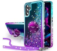 Miss Arts Cover per Samsung Galaxy A14, Silicone Con Paillette Glitterate di Lusso e Supporto, Gel Liquido Protettiva, Viola