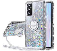 Miss Arts Cover per Samsung Galaxy A54, Silicone con Paillette Glitterate di Lusso e Supporto, Gel Liquido Protettiva - Argento