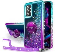 Miss Arts Custodia per Samsung A13, [Silverback] custodia protettiva con liquido scintillante con cavalletto e cordino, per ragazze e donne, con anello di diamanti, antiurto, custodia protettiva per