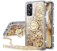 Miss Arts Per Samsung A14 Custodia, [Silverback] Ragazze Glitter Custodia con supporto ad anelli, Cover in silicone trasparente per Samsung Galaxy A14 Case - Oro