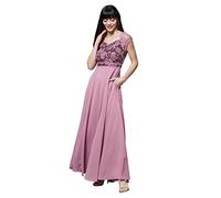 Miss Chase Abito lungo da donna con scollo a V e maniche ad aletta floreale in pizzo aderente e svasato, Lavanda & Vino, 44