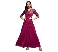 Miss Chase Maxi abito da donna con stampa floreale con scollo a V e maniche a 3/4, Barbie Rosa, 50