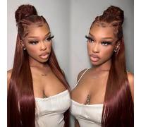 Miss Flower Parrucche frontali in pizzo HD invisibile ultra sottile marrone rossastro a 250 densità capelli umani aggiornati piccoli nodi 22 pollici grande spazio in pizzo 13x4 parrucche frontali