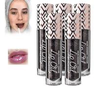 Miss Lady Diamond Black, Rossetti liquidi glitterati che cambiano colore, Lucidalabbra nero glitterato, Olio for labbra idratante a lunga durata dalla consistenza fresca e non appiccicoso (Color : 5P