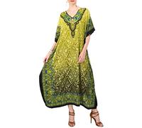 Miss Lavish London Donne Kaftan Tunica Kimono Libero Formato Lungo Maxi Partito Vestito per Loungewear Vacanze Pigiama Spiaggia di Tutti i Giorni Coprire i Vestiti #101 [Verde EU 52-56]