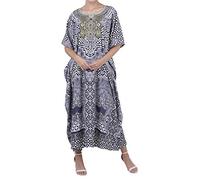 Miss Lavish London Kaftan Tunica Multiplo Taglie Compreso più Taglia Spiaggia Copertina su, Maxi Vestito, Biancheria da Notte Elegante e Affascinante chimono [Nero 52-56]